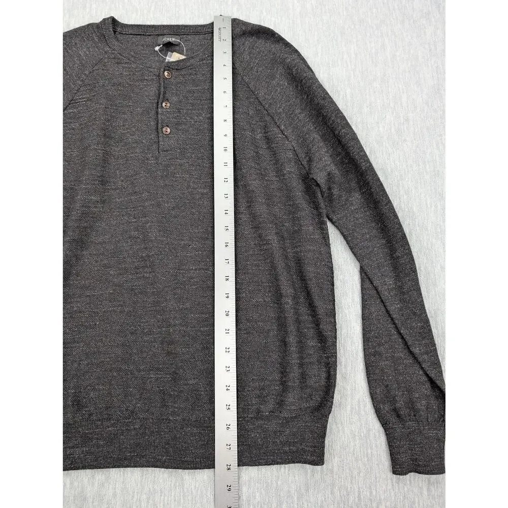 J.Crew Sweater Mens Medium Gray Cotton Henley Long Sleeve Casual Classic Knit